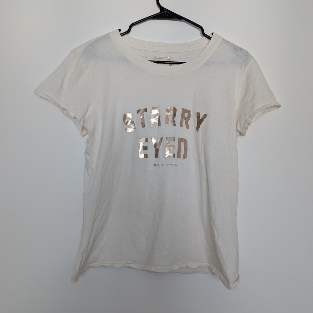 Spiritual Gangster Metallic-Print Cream Crewneck Tee